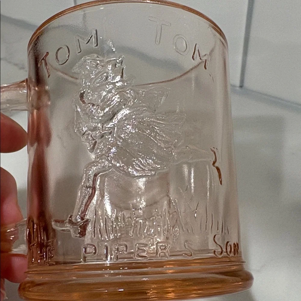 Vintage Pink Depression Glass Tom Tom & Humpty Dumpty Mug Federal‎ 1930s